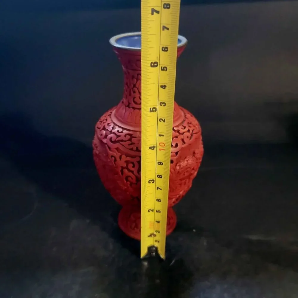 Vintage Chinese Carved Cinnabar Lacquer Vase Dating To The Mid-20th Century